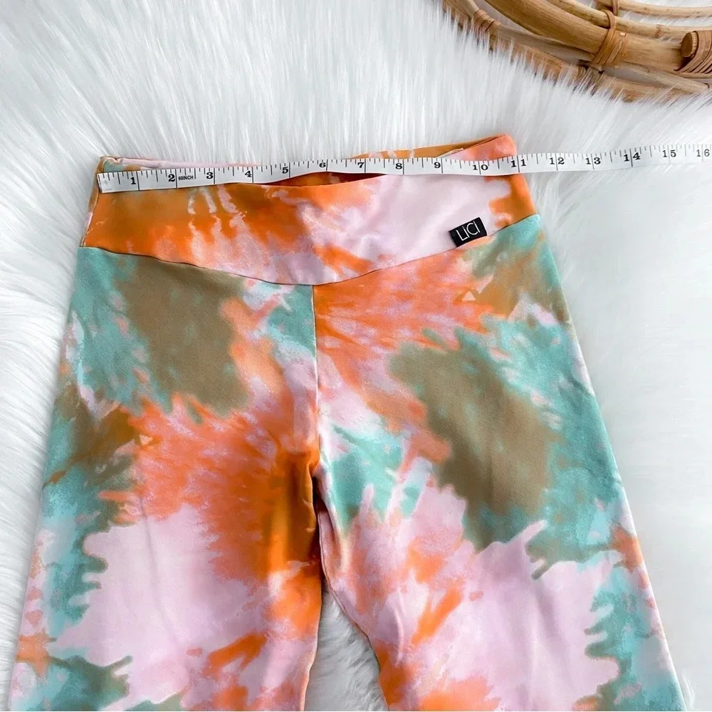 Lici Fit Tie Due Bloom Leggings Multicolored Orange Blue High Waisted Rise S